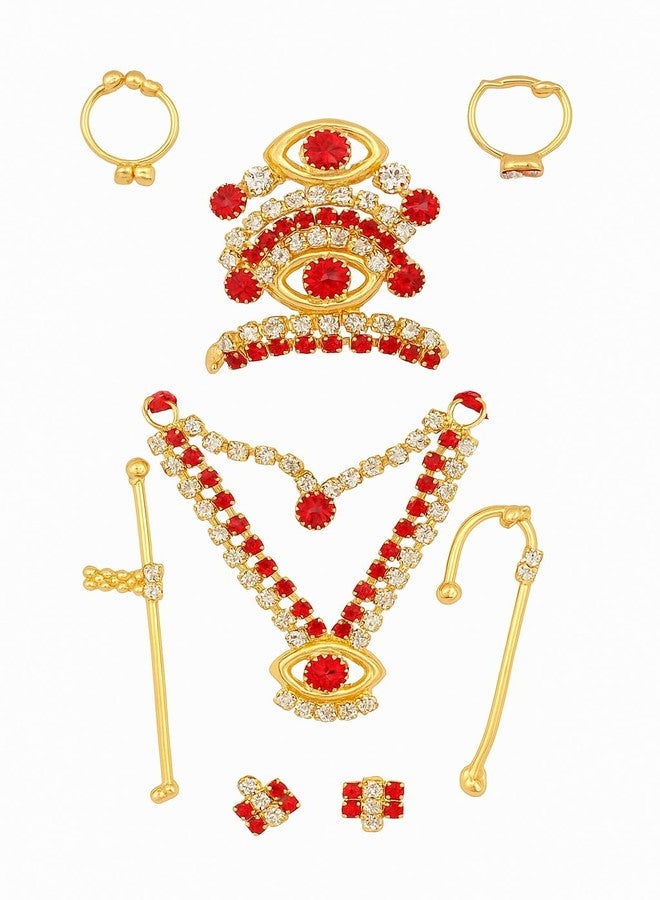 SEER laddu gopal Jewellery Set, Gold-Plated with Red Stones, mukut mala combo janmashtmi shringar set with Mukut, Mala, Bansuri, Kundal, Kade (piece 5) laddu gopal size 0 to 4 - Image 5